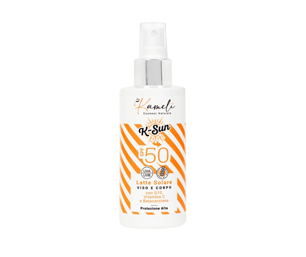 Latte solare viso e corpo SPF 50 – Protezione alta con Q10, vitamina C e betacarotene