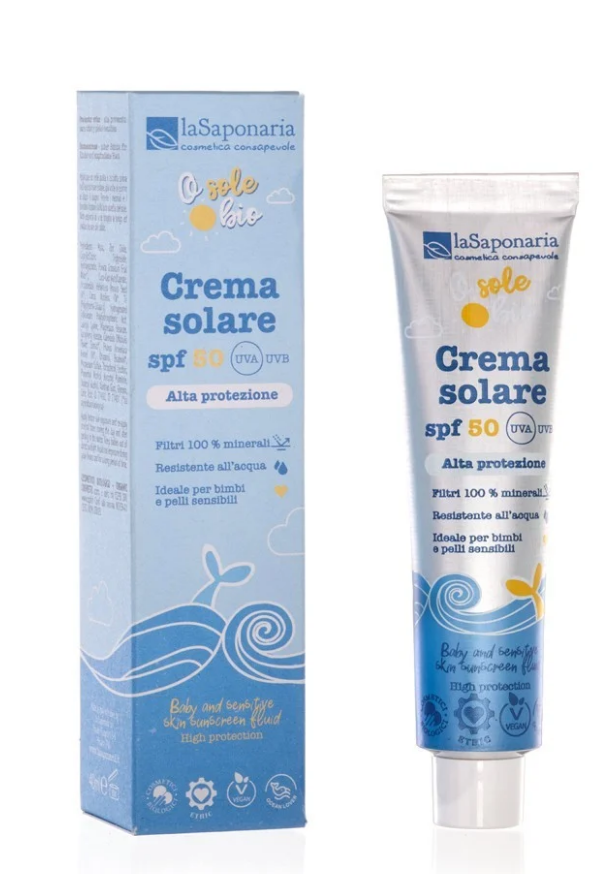 De la crème solaire Ecobio SPF 50 Enfants et peaux Sensibles - format de Voyage
