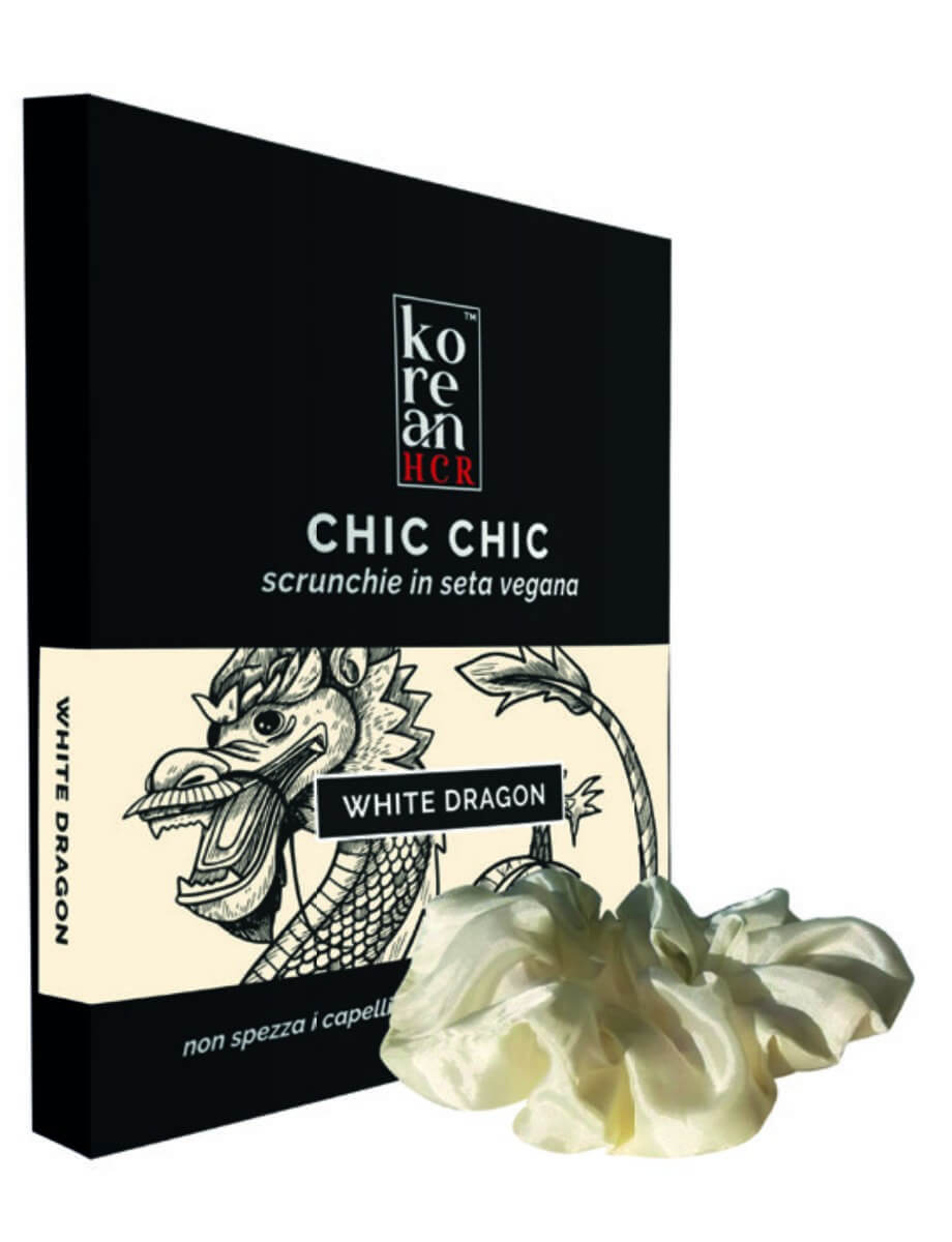Chouchou en soie Vegan-Dragon Blanc