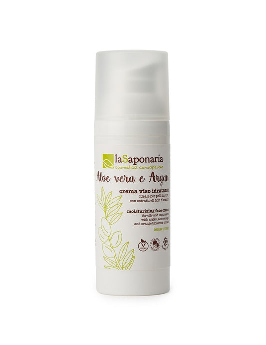 Hydratant crème pour le Visage avec de l'Aloès et de l'huile d'Argan pour les peaux Mixtes ou Grasses Peaux