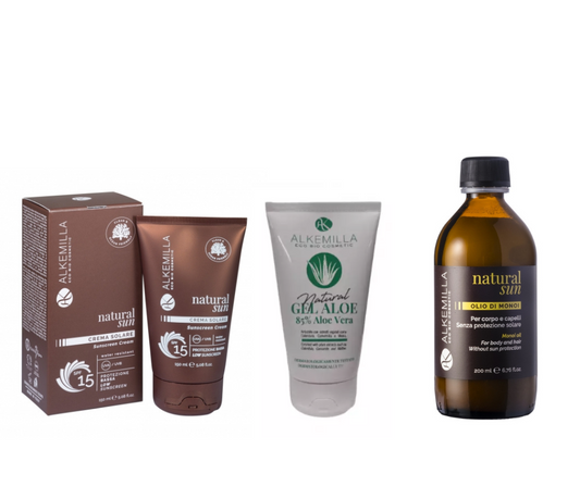 Set Regalo Alkemilla Solare 15 + Olio Monoi + Gel di Aloe